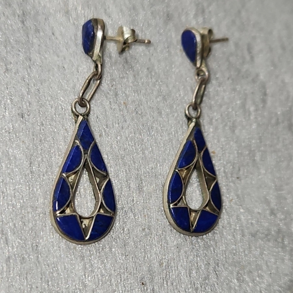 Sterling Silver Blue Teardrop Drop Earrings